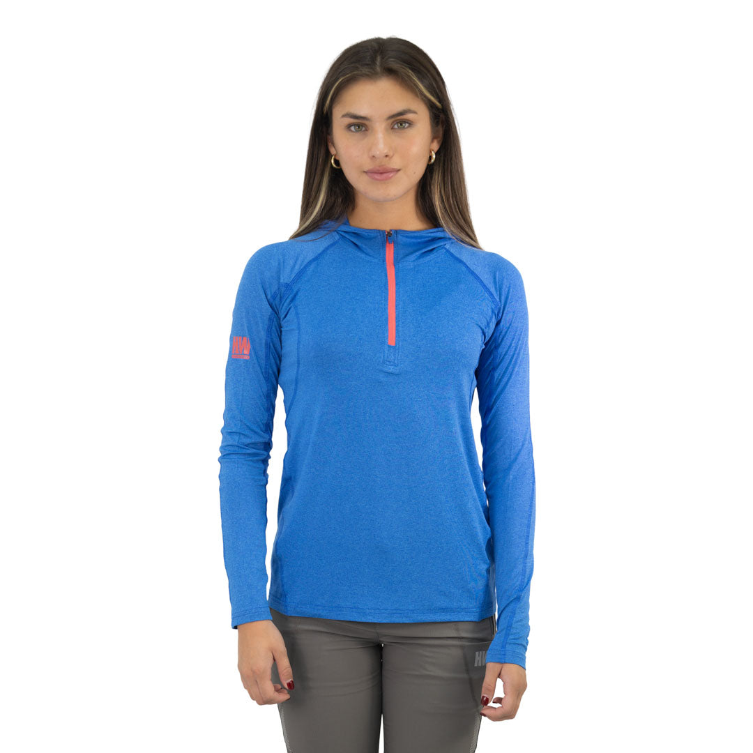Polera Dry Fit Hw Spx C/ Gorro Manga Larga Mujer Elec Blue