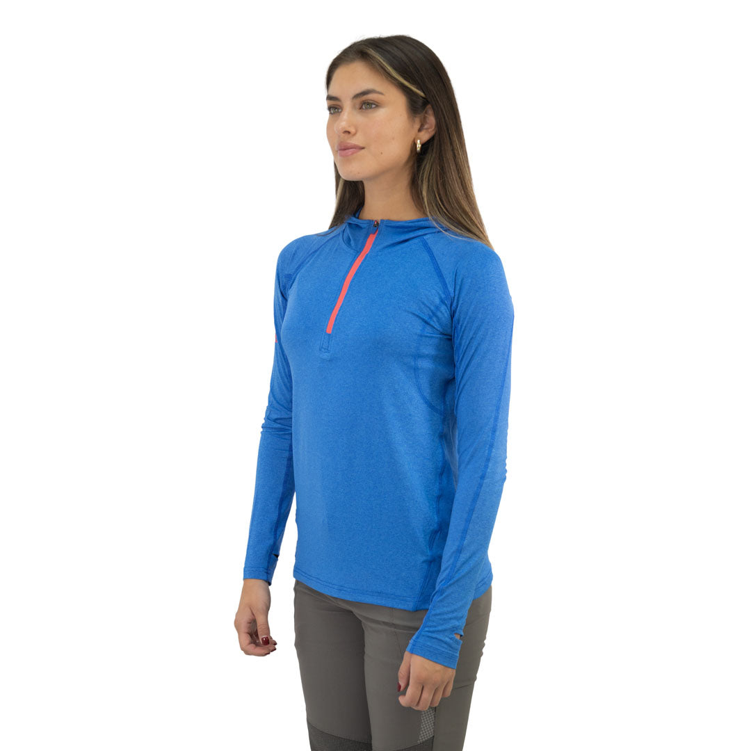 Polera Dry Fit Hw Spx C/ Gorro Manga Larga Mujer Elec Blue