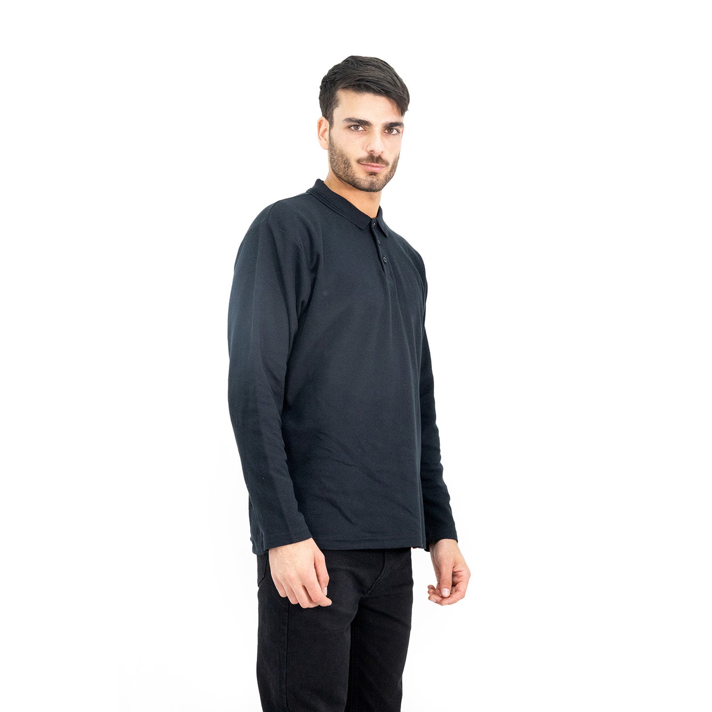 Polera Pique Quebec Manga larga Negro Hombre