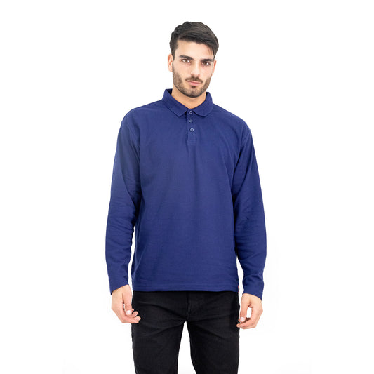 Polera Pique Quebec Manga larga Azul Hombre